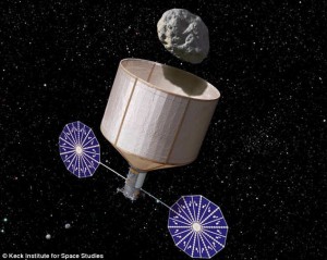 Paper or plastic? Space vehicle bags up asteroid for return to Earth.