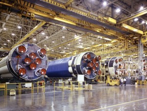 An assembly line of Saturn 1B first stage rockets.  A capability rapidly disappearing.