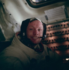 Apollo 11 CDR Neil Armstrong, immediately after his historic Moonwalk.