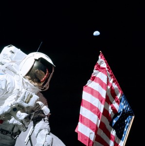Astronaut Jack Schmitt and flag on the Moon, 1972.  Once unquestioned, now questionable.